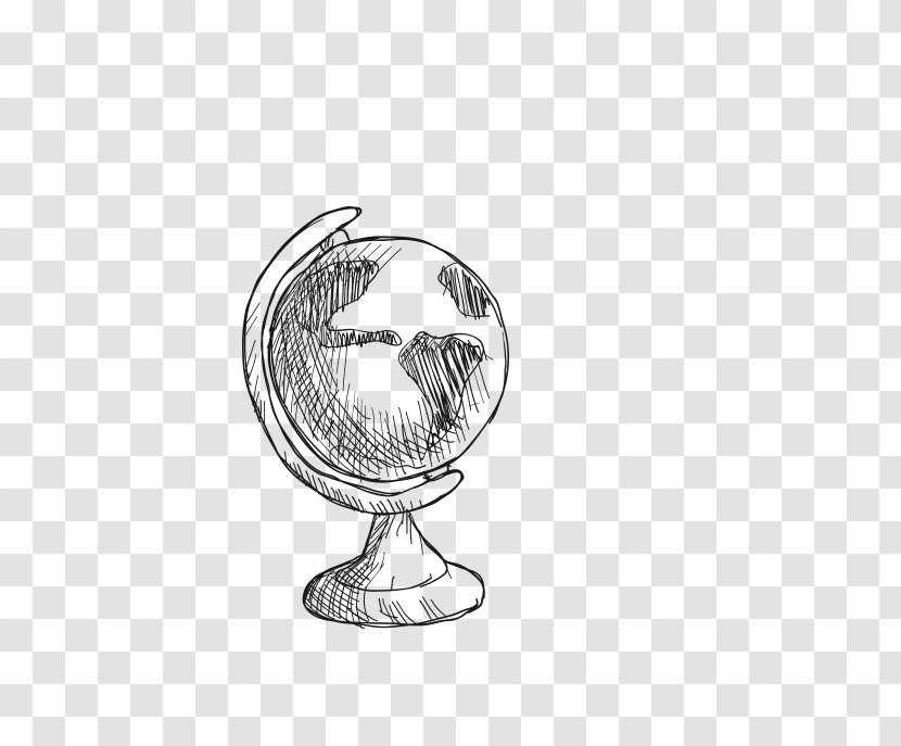 Globe Drawing - Black And White Transparent PNG