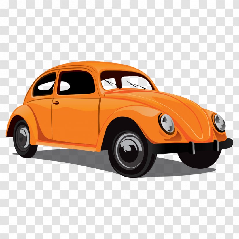Orange Retro Car - Vintage - Volkswagen Beetle Transparent PNG