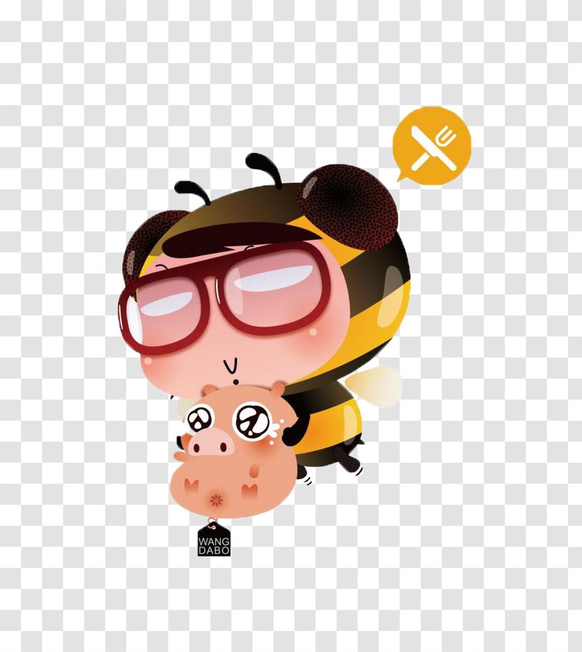 Bee Cartoon Illustration - Hand-painted Transparent PNG