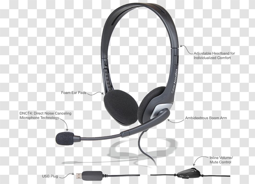 Headphones Microphone Cyber Acoustics USB Stereo Headset Wireless Transparent PNG