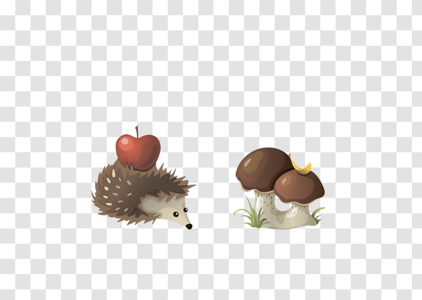 Hedgehog Cartoon Illustration - Cute And Mushrooms Transparent PNG