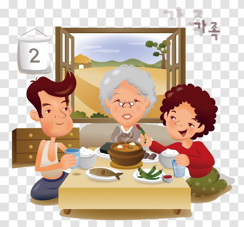 Cartoon Family Drawing Illustration - Fast Food - A Of Three Transparent PNG