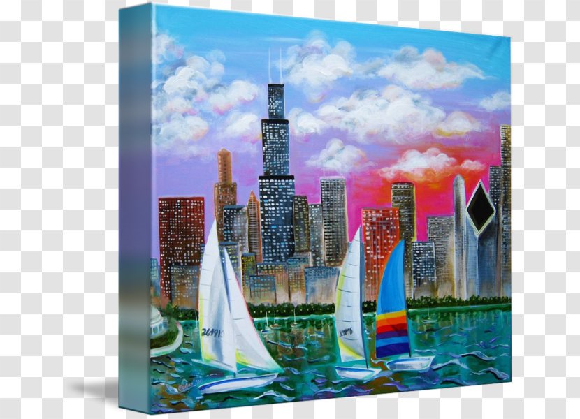 Modern Art Acrylic Paint Cityscape Resin - Skyline Chicago Transparent PNG