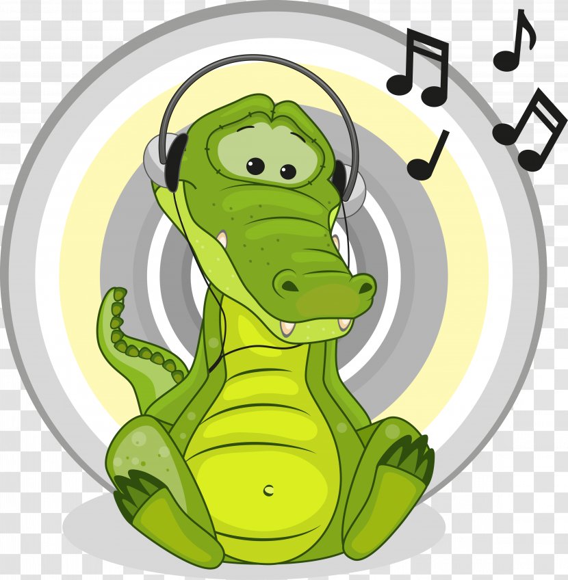 Cartoon Drawing Illustration - Frame - Wearing Headphones Crocodile Vector Transparent PNG