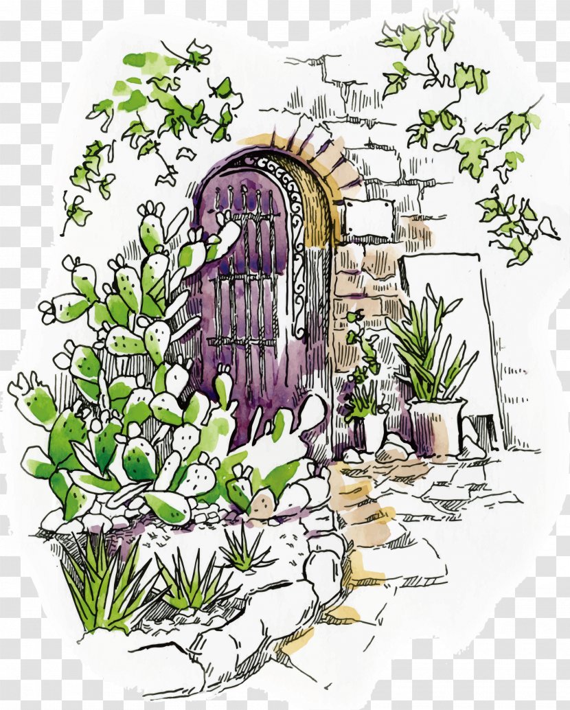 Floral Design Drawing Illustration - Flora - Purple Hand-painted Gate Transparent PNG