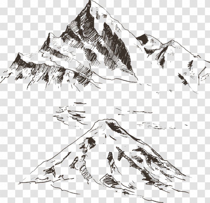 Drawing Royalty-free Sketch - Monochrome - Vector Hand-painted Mountain Transparent PNG