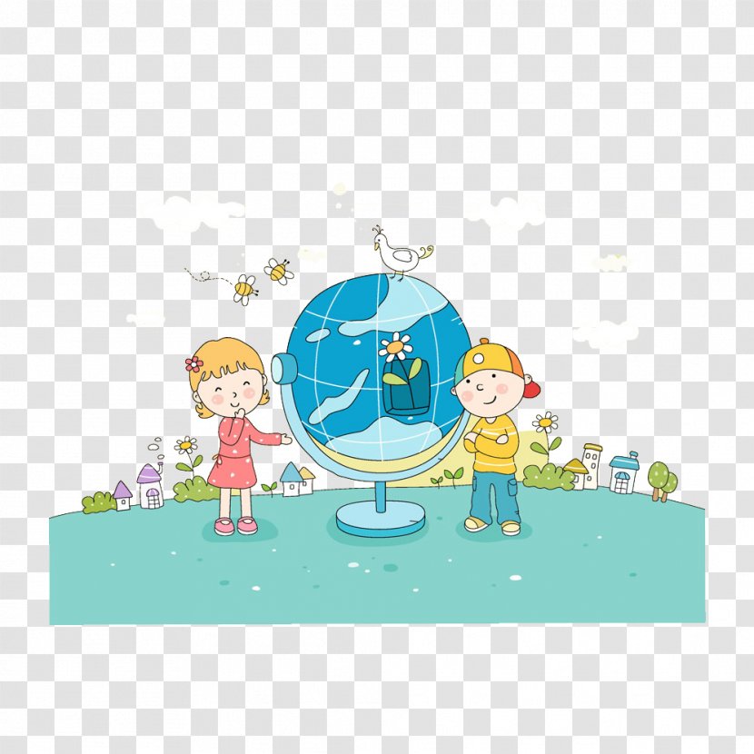 Globe Child Cartoon Illustration - Cute Kids Study Transparent PNG