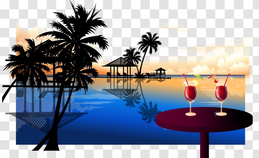 Beach Sunset Vacation - Seaside Resort - Coconut Tree Landscape Transparent PNG