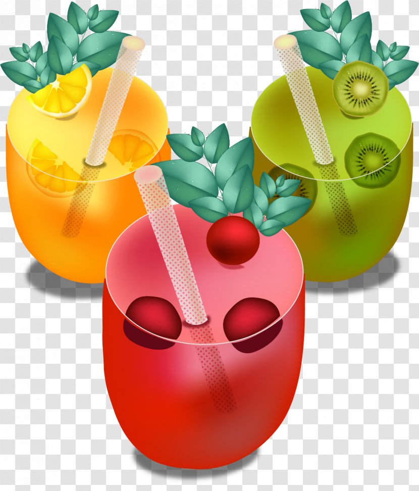 Orange Juice Cocktail Apple Fruit - Garnish - Vector Hand Painted Three Cups Of Transparent PNG