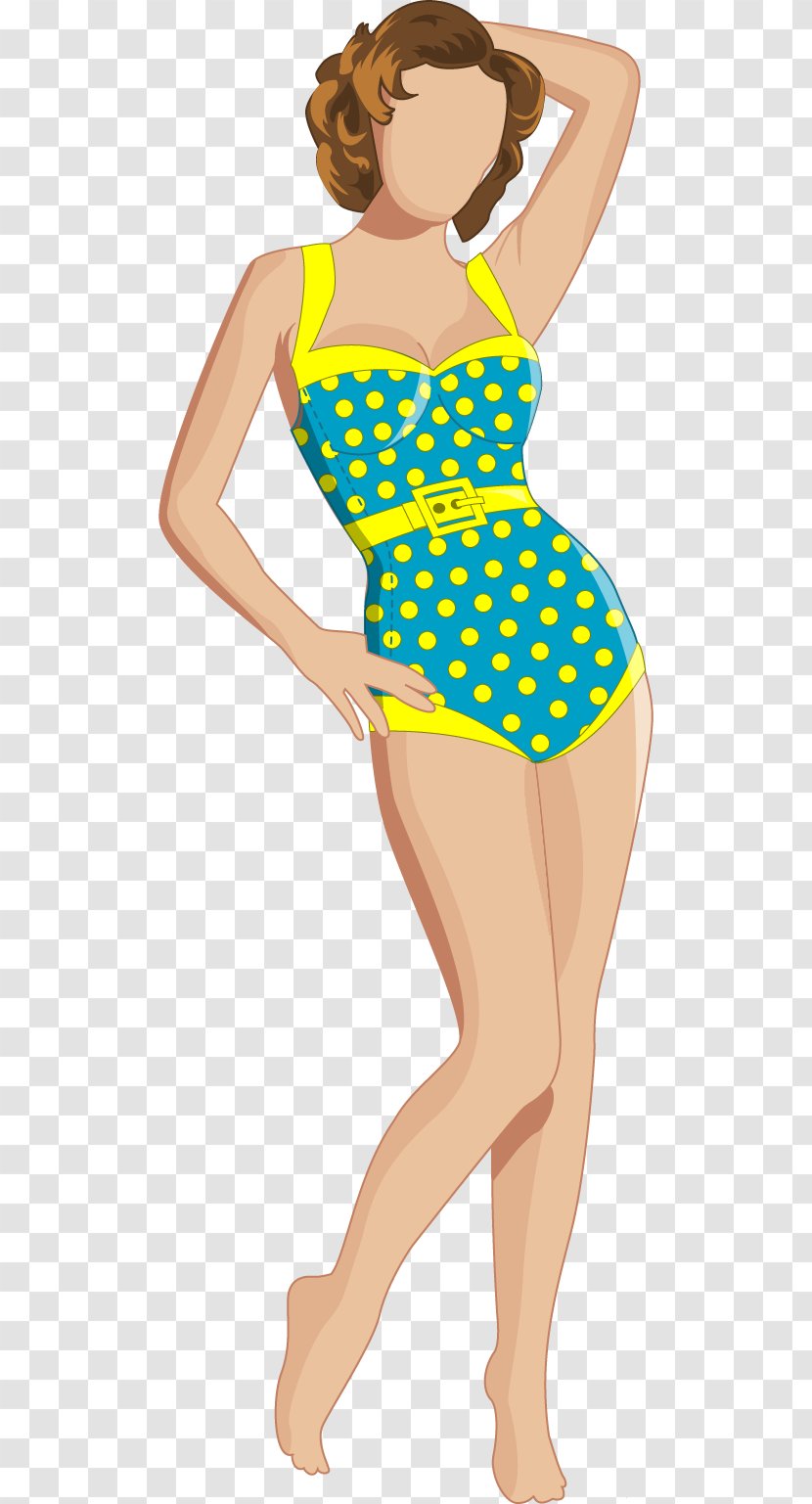 Dress Polka Dot One-piece Swimsuit Art - Silhouette Transparent PNG