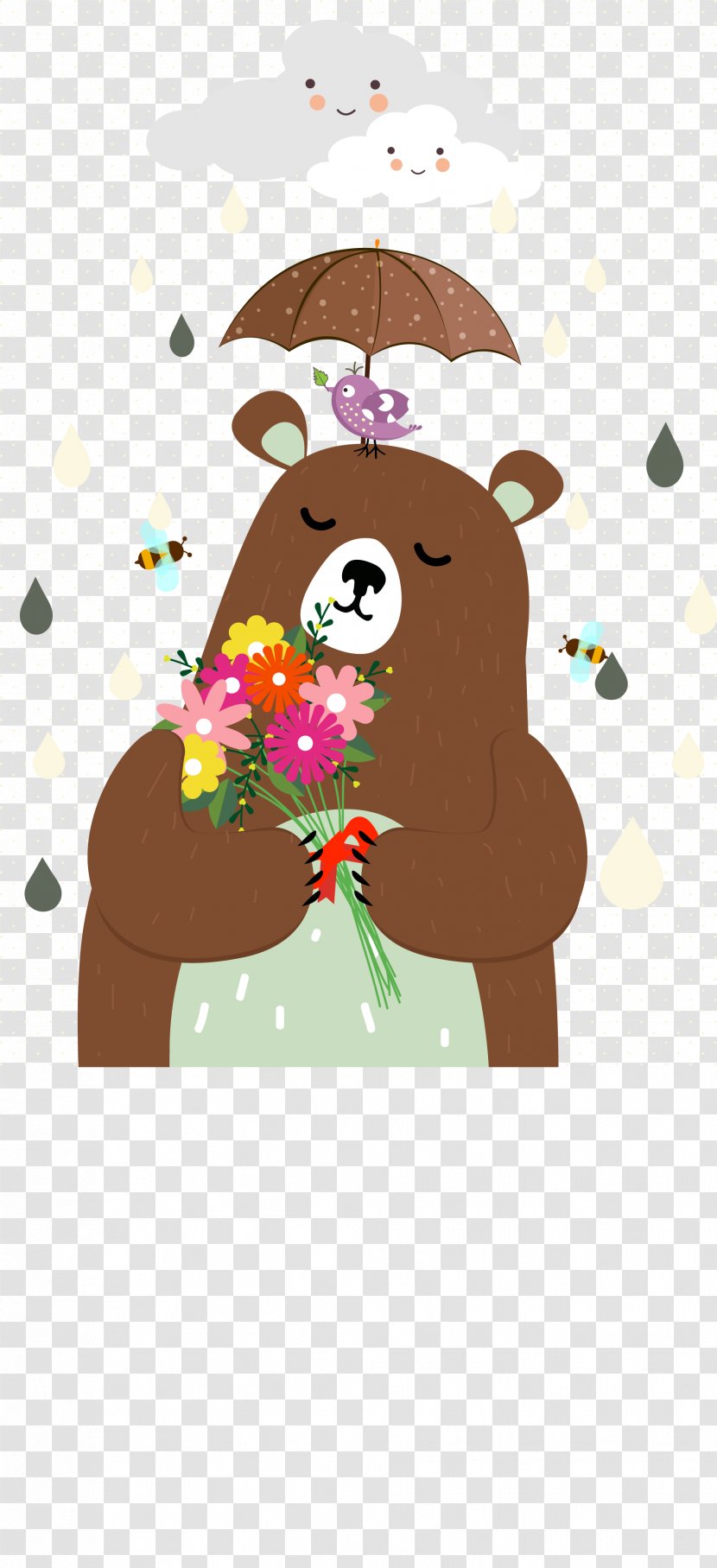 Brown Bear Animal Illustration - Pattern - Animals With Flowers Transparent PNG