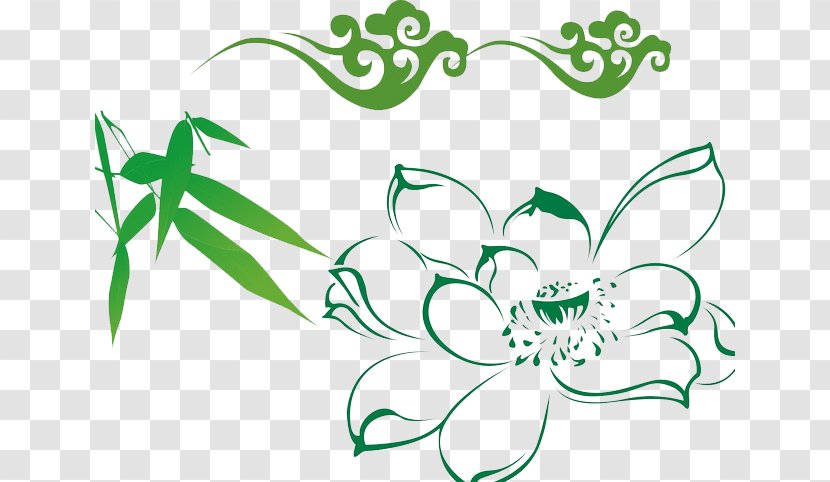 Download Desktop Wallpaper - Flora - Clouds Green Bamboo Lotus Pattern Transparent PNG