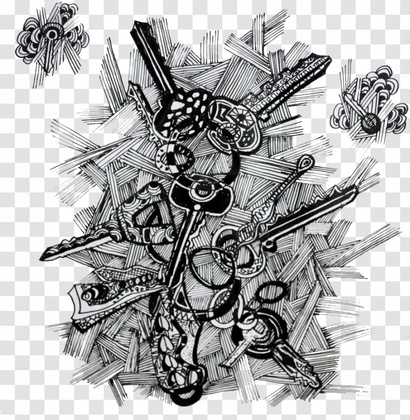 Black And White Art Drawing - Keychain - Artistic Transparent PNG