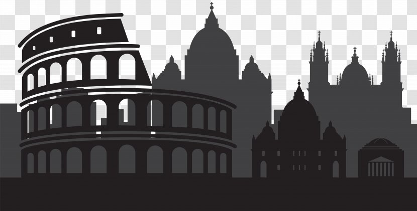 Black And White Facade Middle Ages Medieval Architecture Font - Stock Photography - Rome Italy Silhouette Clip Art Transparent PNG