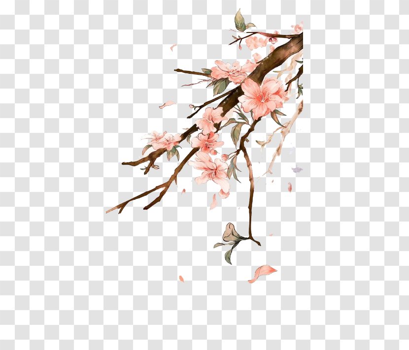 IPhone 6S Chinese Art Landscape Painting Watercolor - Water Bird - Peach Welt Transparent PNG