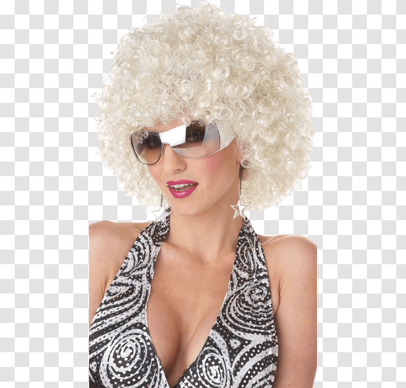 Blond Wig 1970s Black Hair Bangs - Sunglasses - Silver Sparkles Transparent PNG