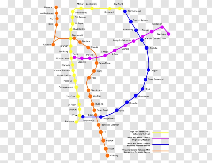 Manila Light Rail Transit System Rapid Metro Map - Line 1 Transparent PNG
