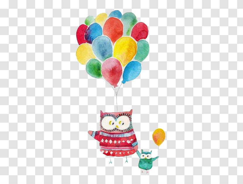 Owl Child Illustration - Heart - And Balloons Transparent PNG