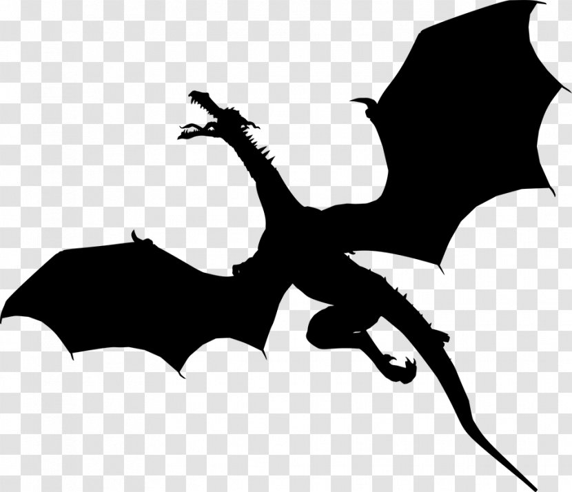 Dragon Silhouette Clip Art - Black And White - Flying Transparent PNG