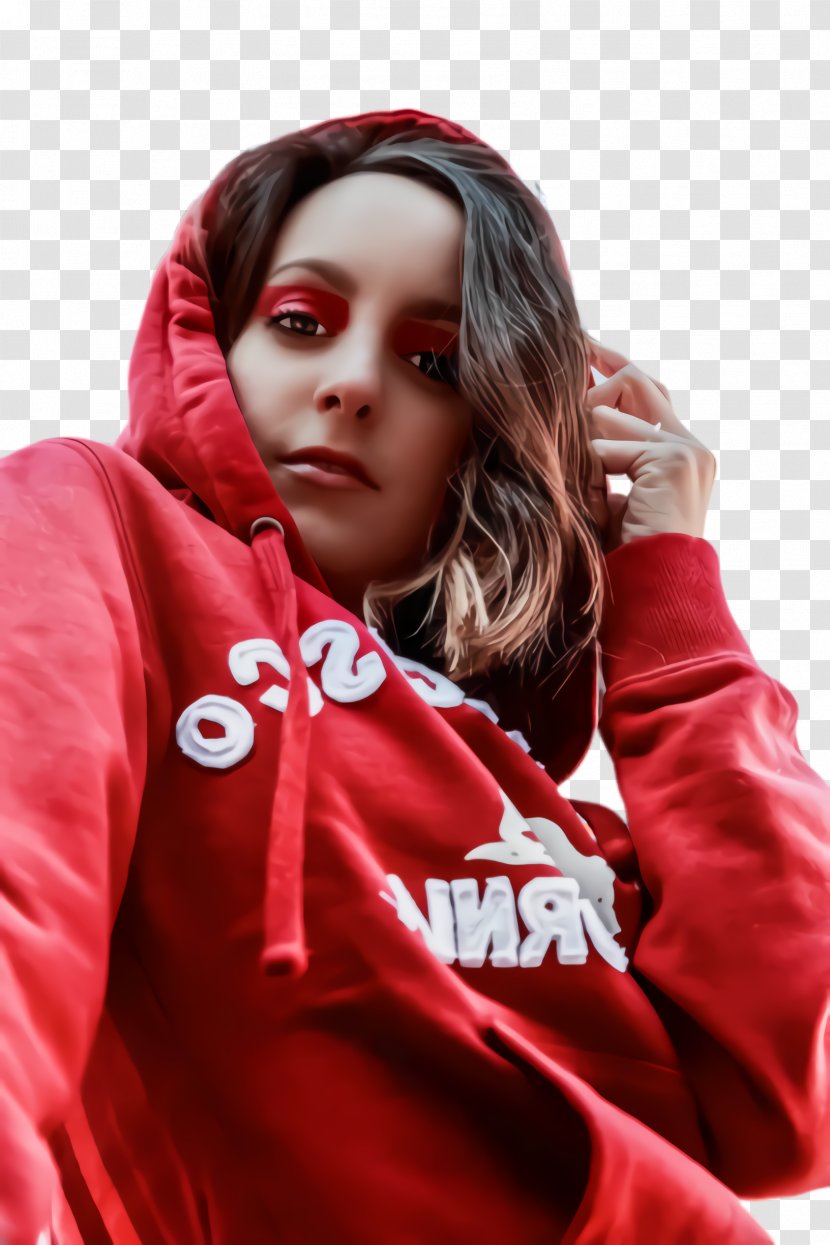Red Beauty Outerwear Hoodie Long Hair - Jacket - Photo Shoot Transparent PNG