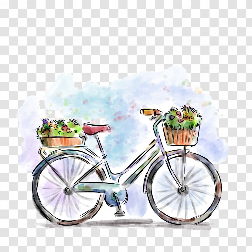 Bicycle Drawing Flower Illustration - Vector Spring Cycling Transparent PNG