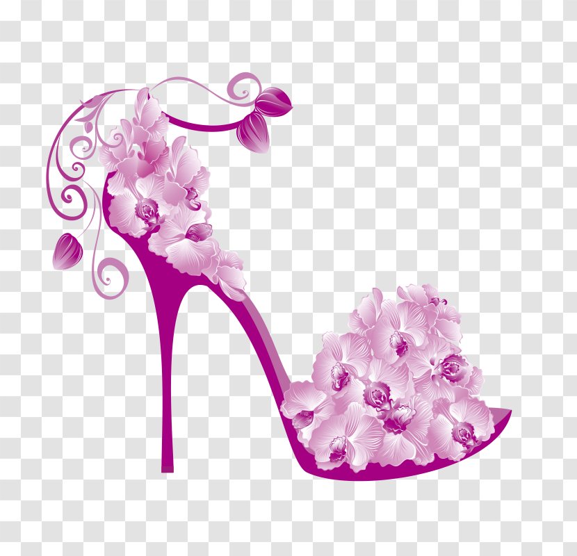 Slipper High-heeled Footwear Shoe Clip Art - Highheeled - Flowers High Heels Transparent PNG