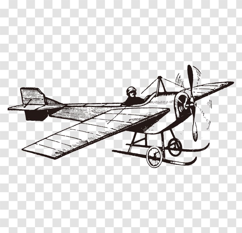 Airplane Drawing Antique Aircraft Postcard - Black And White - Aircraft,Hand Painted Transparent PNG