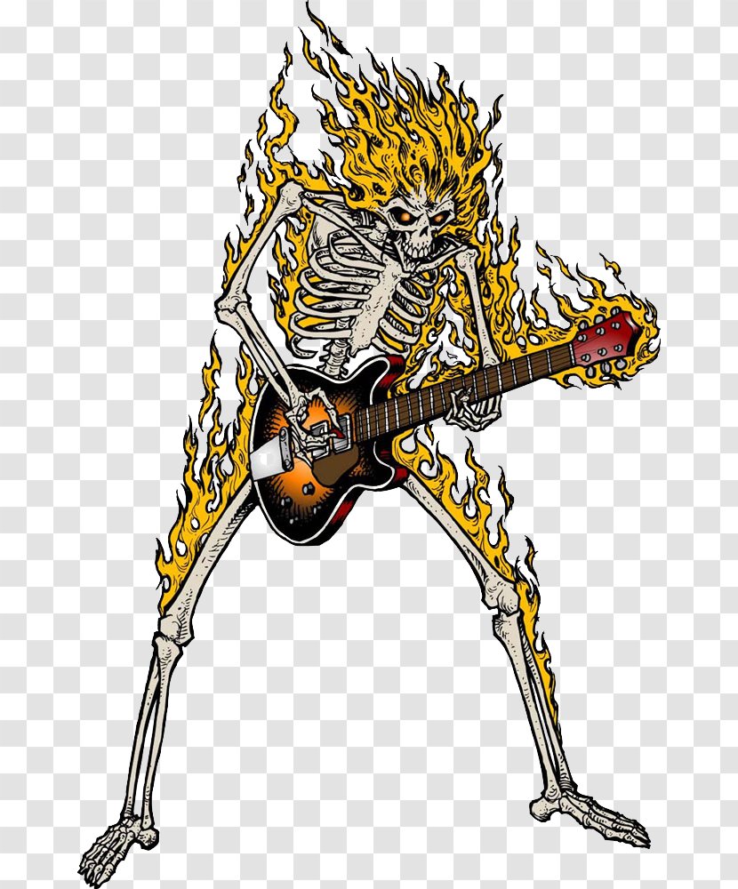 Guitar Skeleton Skull - Watercolor - Crazy Transparent PNG