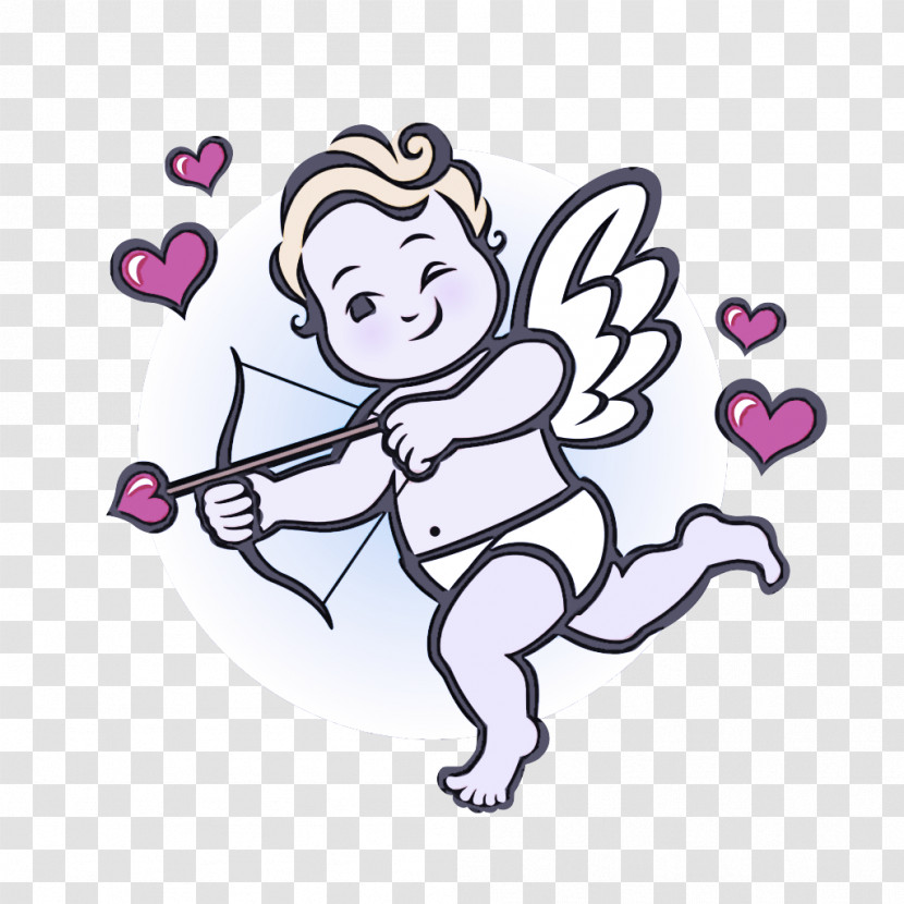 Cartoon Pink Cupid Line Art Heart Transparent PNG