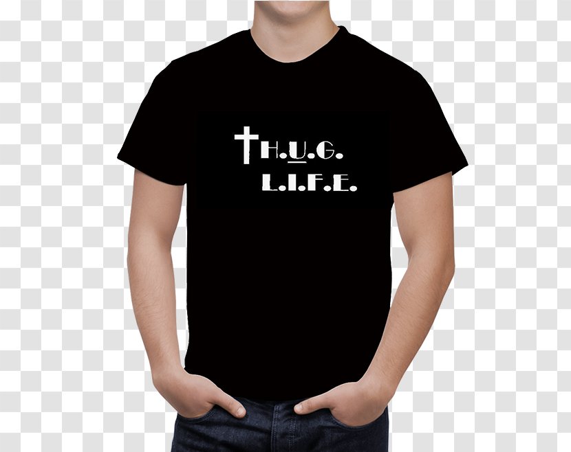 Printed T-shirt Sleeve Clothing - Black - Thug Transparent PNG