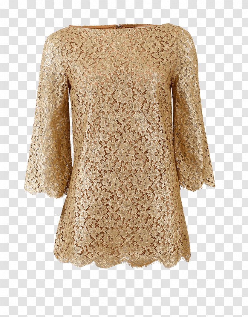 Sleeve Tunic Blouse Lace Top - Shirt - Gold Transparent PNG