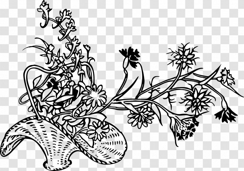 Drawing Basket Flower Coloring Book Clip Art - Tree - Small Flowers Transparent PNG
