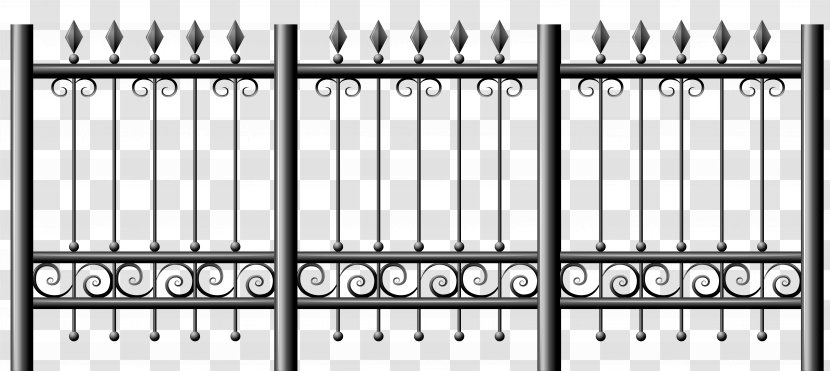 Picket Fence Iron Railing Clip Art - Monochrome - Black Cliparts Transparent PNG