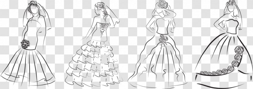 Vector Graphics Wedding Dress Formal Wear Bride Image - Monochrome Transparent PNG