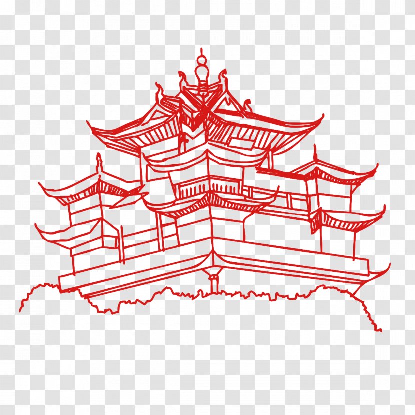 West Lake Architecture Drawing - Line Art - Hand-painted Hangzhou Free Downloads Transparent PNG