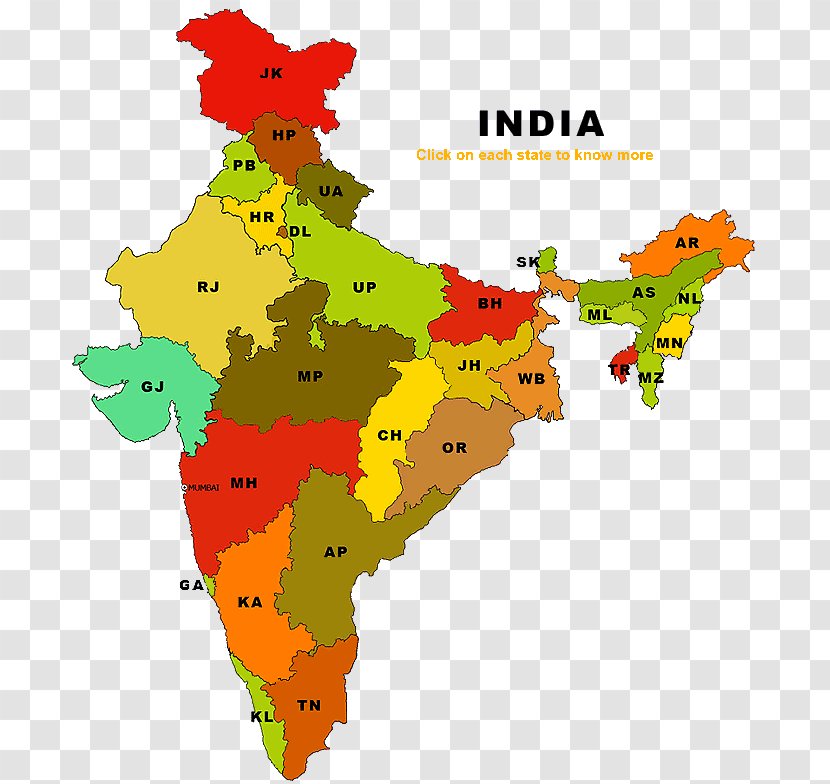 Vector Graphics States Of India Clip Art Map - Mapa Polityczna Transparent PNG