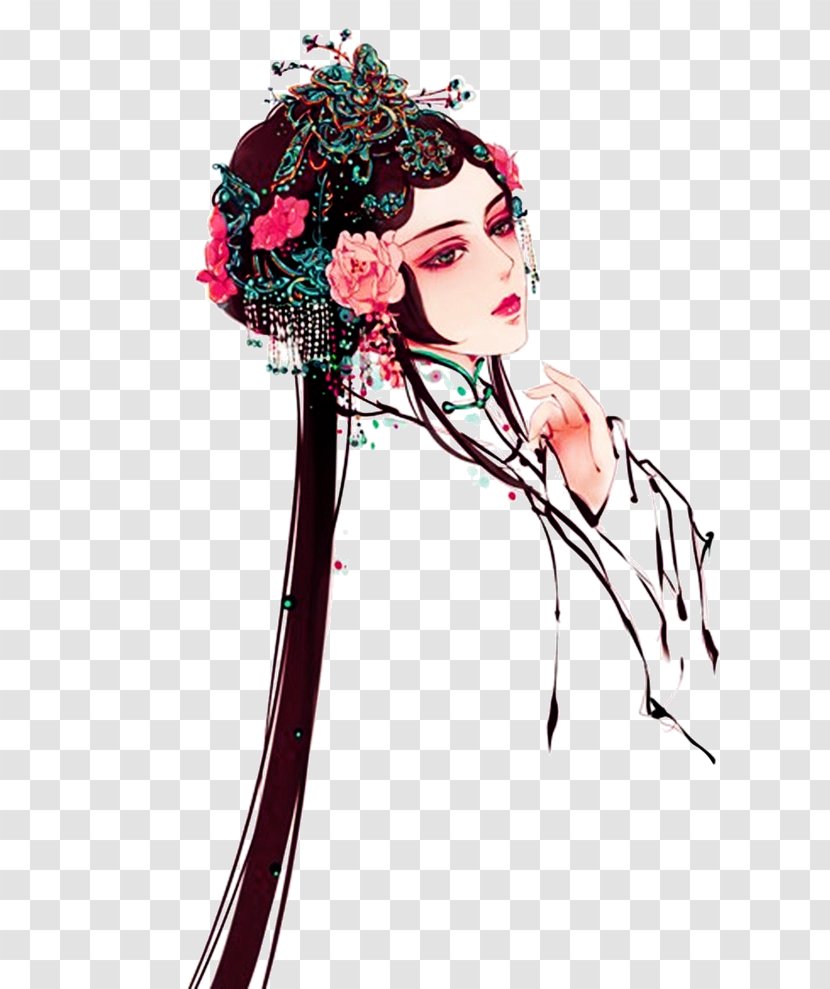 Peking Opera The Peony Pavilion Chinese Farewell My Concubine Ink Wash Painting - Fashion Illustration - Actor Transparent PNG