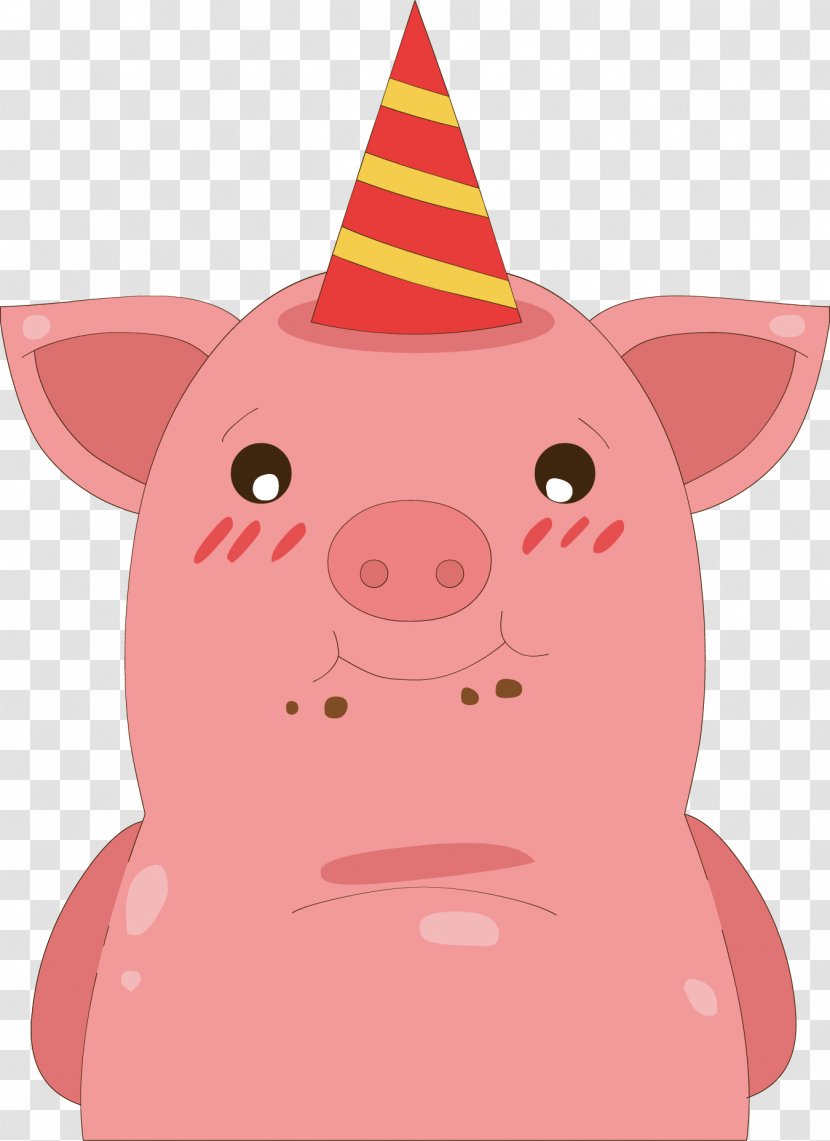 Domestic Pig Party Hat Snout Cartoon Illustration - Pink Vector Transparent PNG
