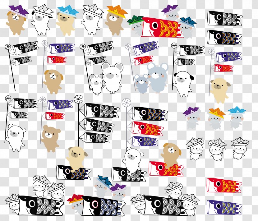 Cartoon Illustration - Collage - Puppy Carp Flag Transparent PNG