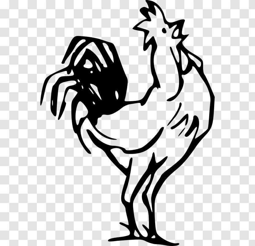 Chicken Rooster Clip Art - Black And White - Outline Transparent PNG