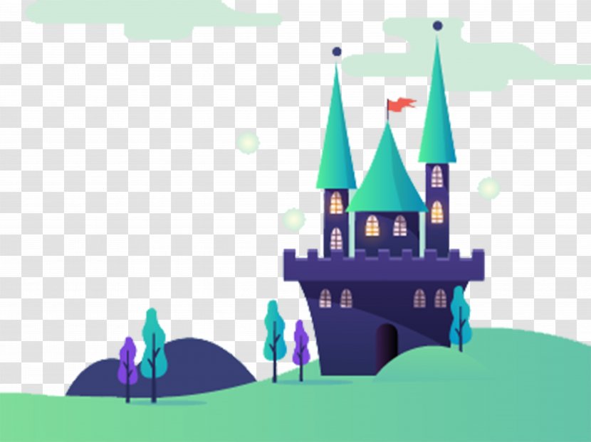 Wallpaper - Drawing - Free Blue Castle Scene To Pull The Material Transparent PNG