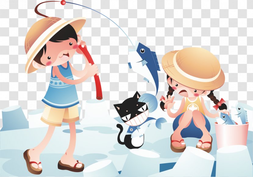 Cartoon Illustration - Frame - And A Small Black Cat To Go Fishing Transparent PNG