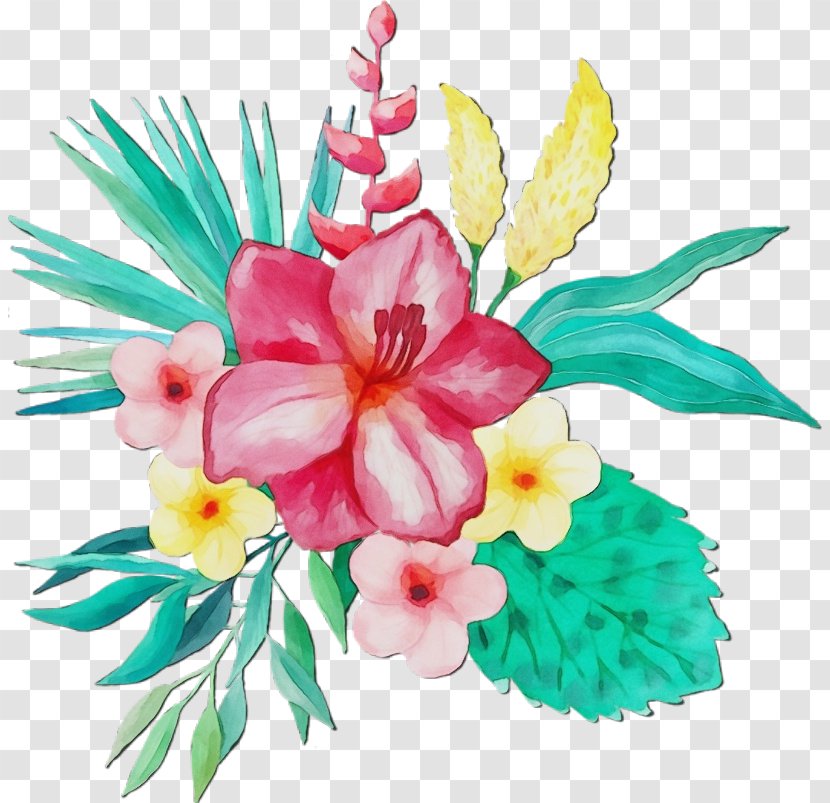 Watercolor Floral Background - Frangipani - Hibiscus Artificial Flower Transparent PNG
