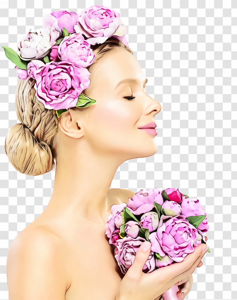 Hair Pink Skin Beauty Flower - Wet Ink - Cheek Head Transparent PNG