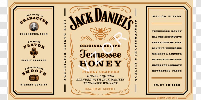 Tennessee Whiskey Distilled Beverage Lynchburg Jack Daniel's - Label - Honey Transparent PNG