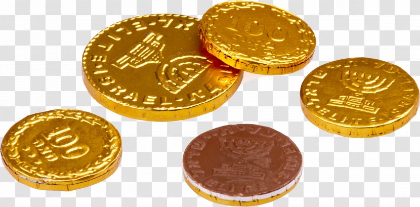 Hanukkah Gelt Chocolate Kosher Foods Jewish Cuisine - Potato Pancake - Gold Coins Image Transparent PNG