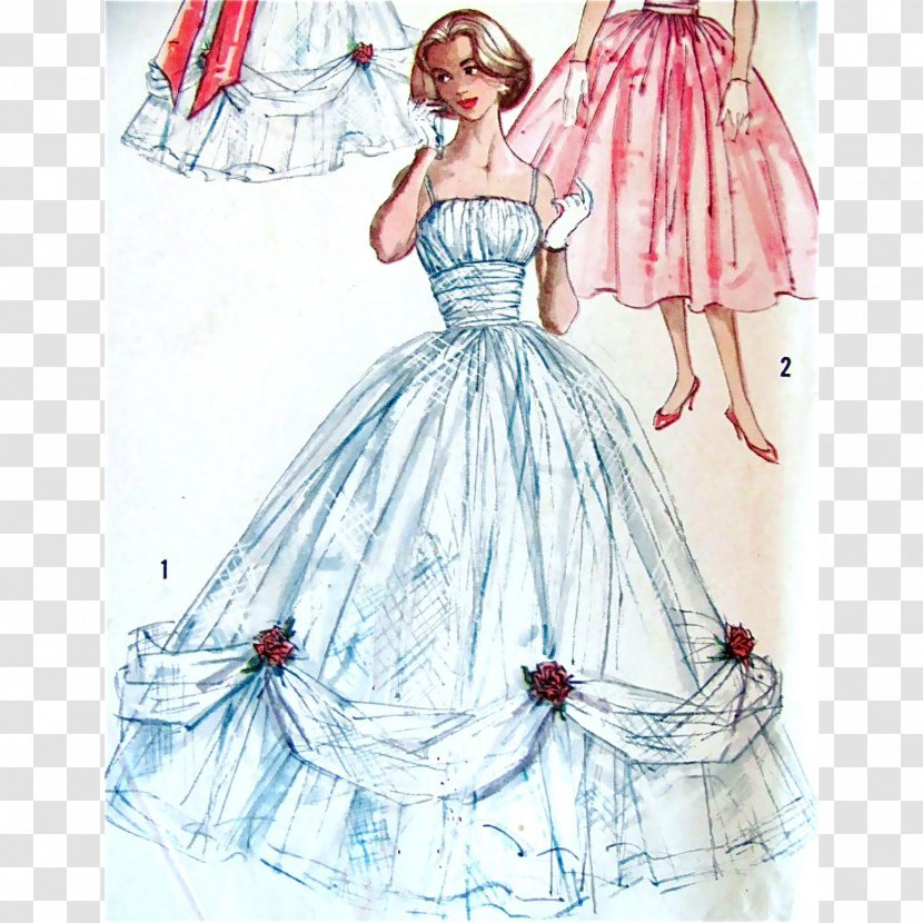 1950s Ball Gown Evening Pattern - Day Dress - Exquisite Simplicity Transparent PNG