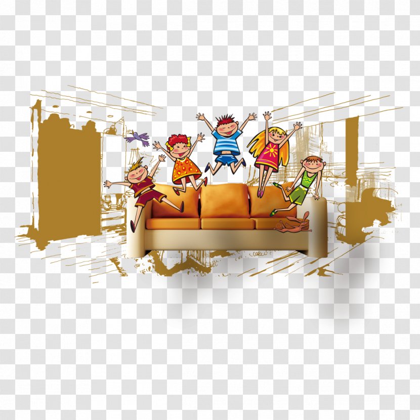 Cartoon Family Illustration - Furniture - Warm Transparent PNG