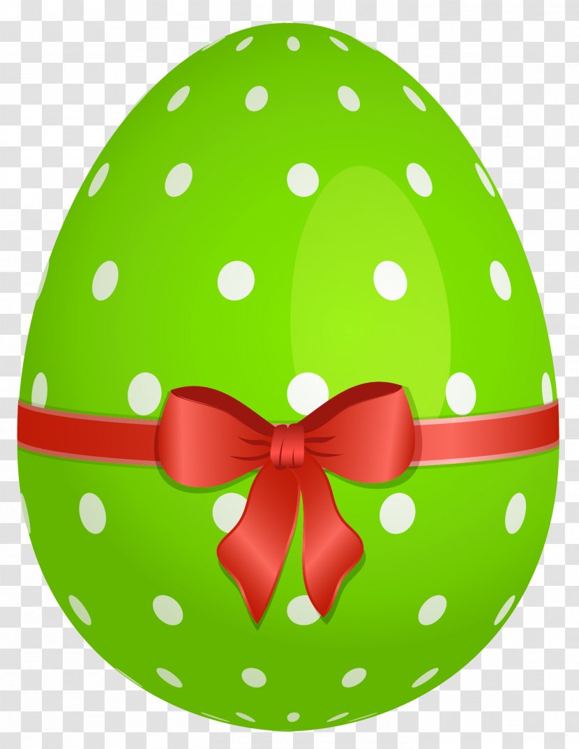 Easter Bunny Egg Clip Art - Green Dotted With Red Bow Clipart Transparent PNG