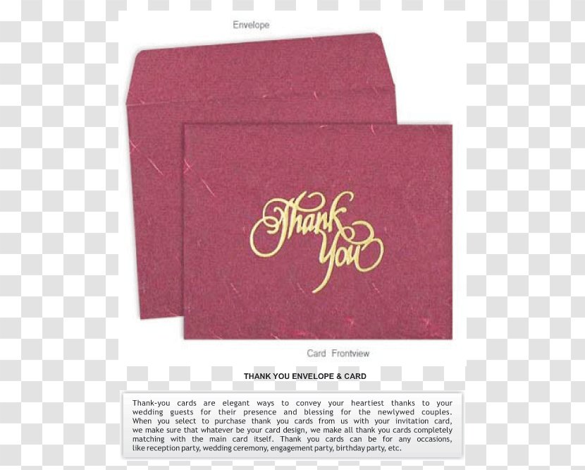 Wedding Invitation Paper RSVP Convite - Magenta - Thank You Transparent PNG